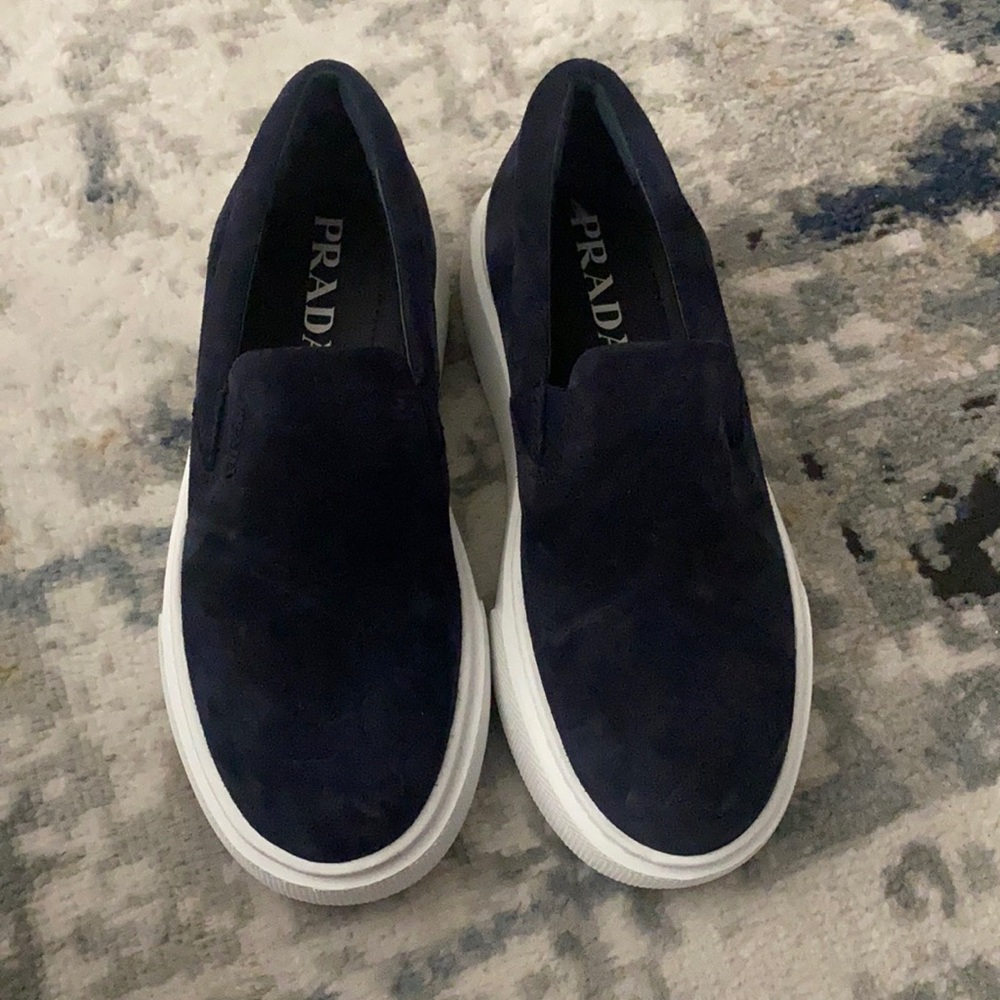 Prada sport suede navy slide sneakers